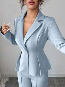con cintura ceñida elegante, pantalones slim con vuelo de moda para ir al trabajo, atuendo para vacaciones/citas, Día de la Independencia, atuendo de maestra para mujeres - Celeste - Ver 3