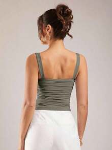 Camiseta de tirantes de unicolor minimalista para mujer - Verde militar - Ver 2