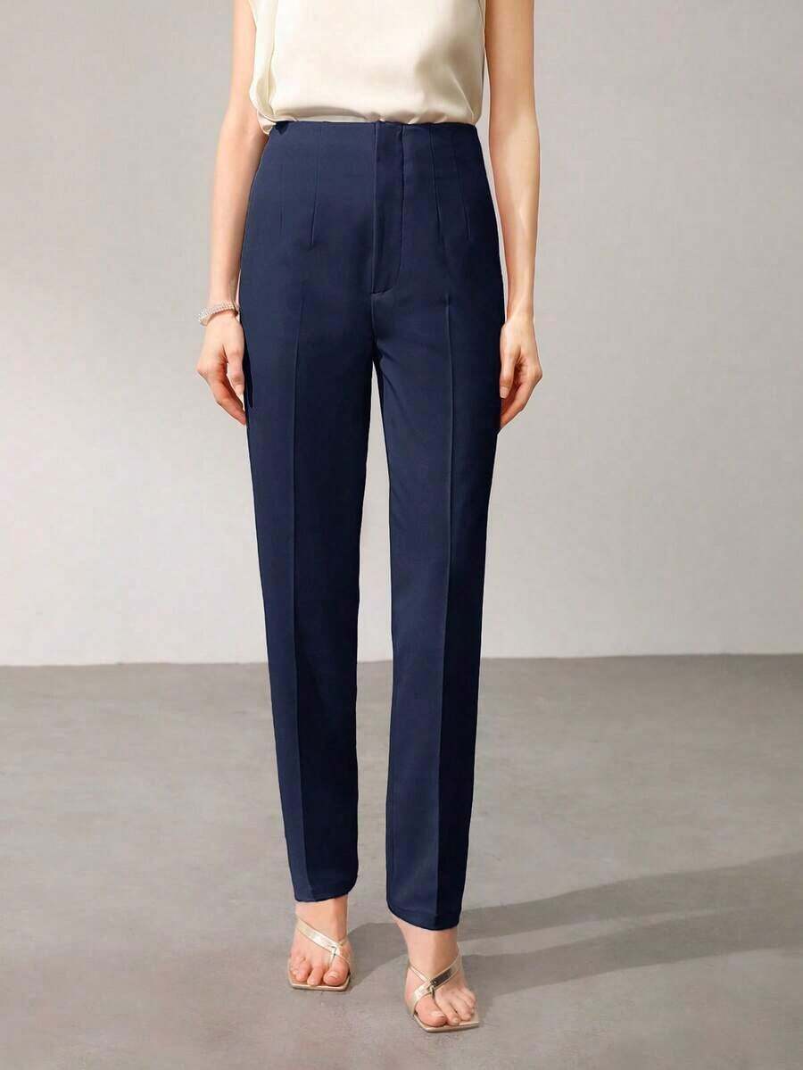 PREMIUM PANTALONES DE TRAJE AJUSTADOS CON COSTURA DELANTERA PARA MUJER - Azul marino - Ver 1