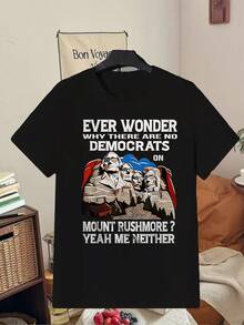 Camiseta Divertida de Satira Política del Partido Demócrata para Hombre - Diseño Vintage Humorístico, Cuello Redondo Transpirable, Estilo Casual, Lavable a Máquina para Todas las Temporadas, Camiseta Creativa con Temática Política Divertida - Negro - Ver 2