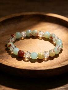 1 pieza Pulsera vintage estilo bohemio con cuentas de piedra natural Shoushan de 8 mm, que significa salud y suerte, pulsera elástica para mujeres, adecuada para joyas de uso diario y vacaciones - Estilo A - Ver 7