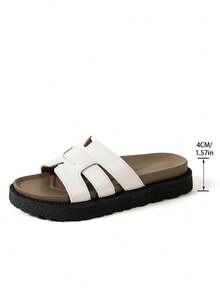 New Fashion Buckle Open Toe Platform Slippers, Comfortable Versatile Dirt-Resistant Beach Sandals Suitable For Daily Wear - White Leather - View 9