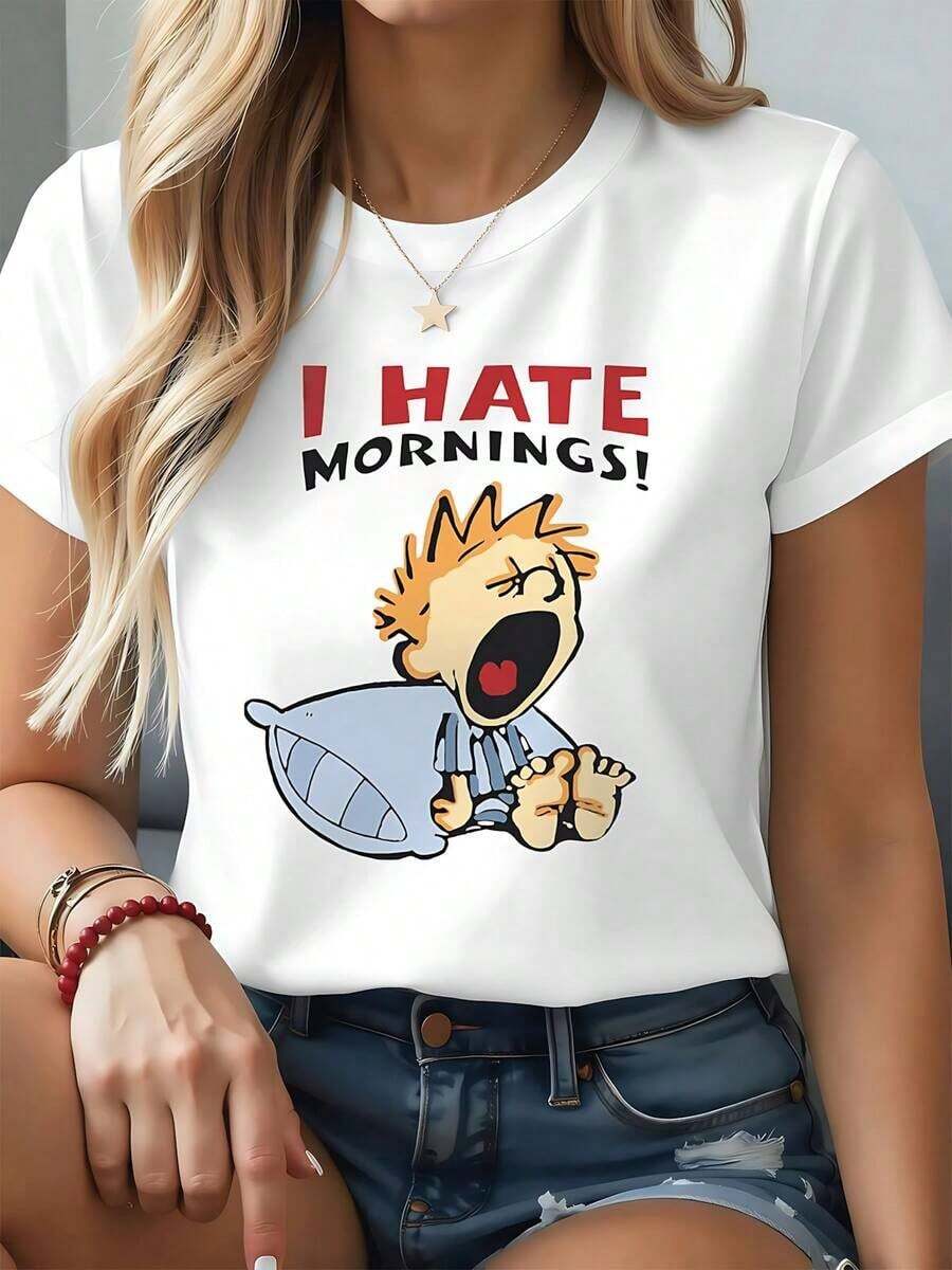 Tops de mujer, camisetas gráficas, camisetas casuales de algodón con estampados divertidos para mujer, otoño, tela premium, corte relajado, casual, transpirable, tops de verano de algodón, playeras de mujer de algodón. - Blanco - Ver 1