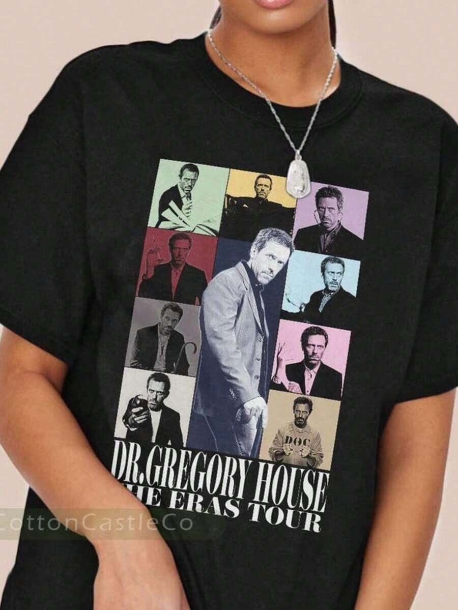 Camiseta de manga corta con cuello redondo y estampado del personaje Dirty Harry, negra, con diseño sencillo, estilo básico diario, estilo vintage urbano, unisex, holgada, de algodón. Blusas para mujer. blusas.blusas casuales para dama.Impresión de osos cariñosos.Camiseta estampada Impresión de osos cariñosos. - Negro 3 - Ver 1