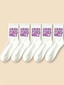 1/3/5/6 Pairs Women Letter & Flower Mid-Calf Socks, New Spring/Autumn High Elasticity Casual Tube Socks, Comfortable Soft Student Socks, Street Style Ladies Socks - Multicolor - View 10