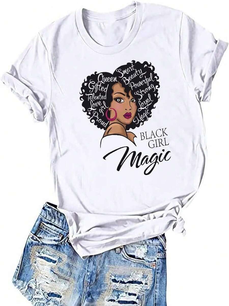 1 Elegant Short-Sleeved T-Shirt For Women, Modern, Simple, Retro, Cool, Versatile For Casual Daily Wear, Suitable For Spring, Summer, Autumn And Winter, Casual Sporty Style, Short-Sleeved T-Shirt With Round Neck, Suitable For Easter, Valentine's Day, Fun And Humorous T-Shirt, 180g 100% Cotton. - 白色 - 查看 1