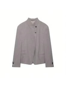 Women Commute High Street Blazers Fashion Women Stand Collar Blazer Elegant Vintage Lady Blazers - Grey - View 5
