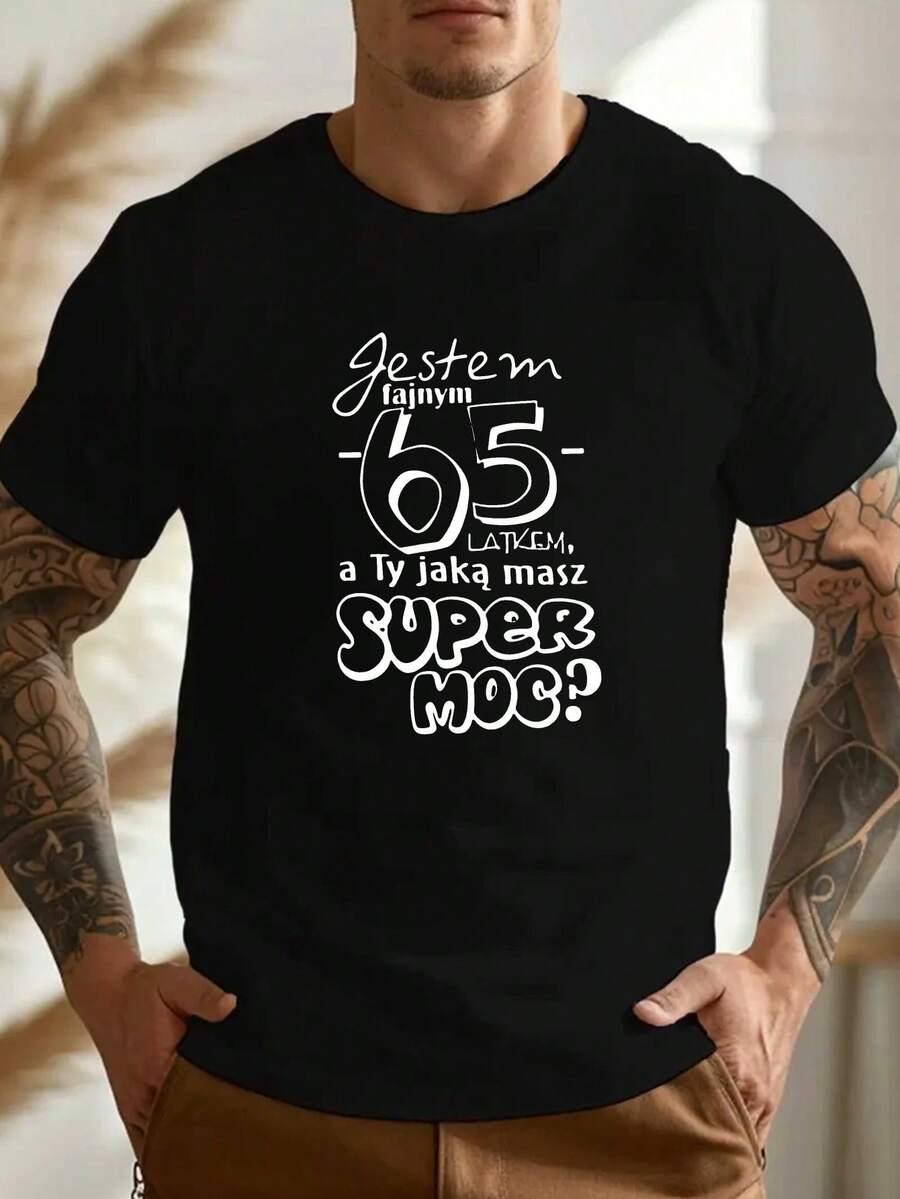 Men's Plus Size T-Shirt With Crinkle Print And Fun Design - Black - View 1