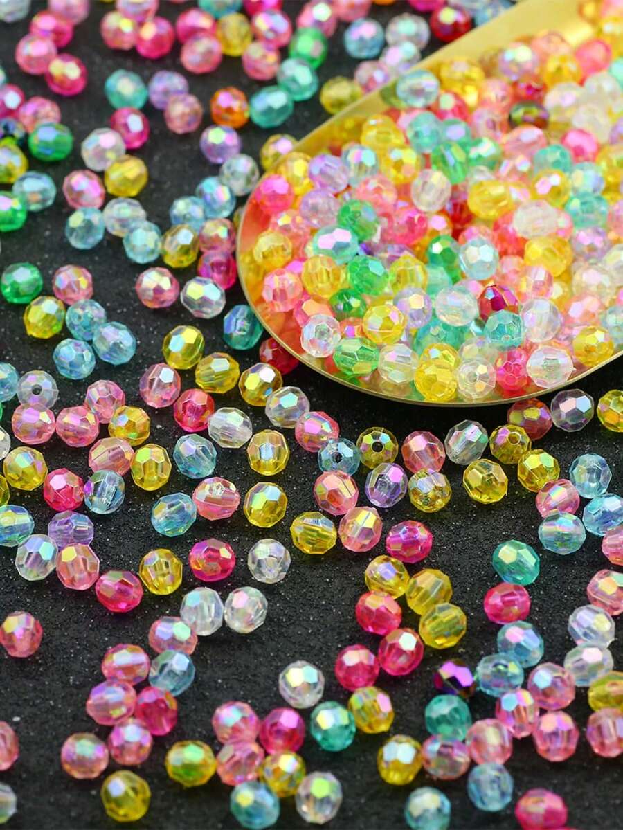 100-500pcs Acrylic Shiny Faceted Corner Beads - DIY Handmade Beading, Suitable For Jewelry Making, Handicrafts, Translucent Material