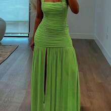 New Fashion Women's Halter Backless Ruched Patchwork Bodycon Dress Party Summer Elegant - Negro - Ver 2