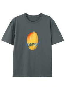 Great Mango! Round Neck T-Shirt With Creative Design, Fashionable Short Sleeves For Summer, Casual Top For Everyday Style - 灰色的 - 查看 1
