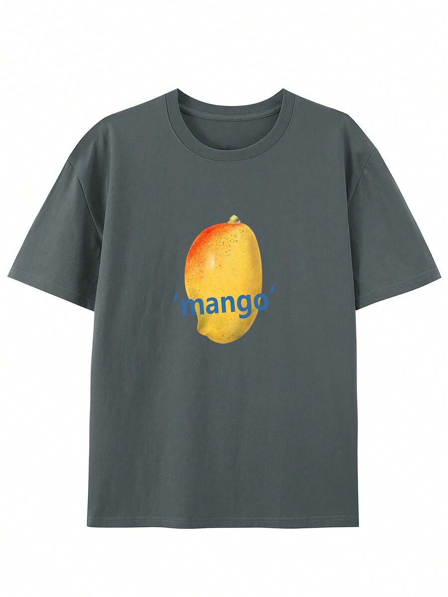 Great Mango! Round Neck T-Shirt With Creative Design, Fashionable Short Sleeves For Summer, Casual Top For Everyday Style - 灰色的 - 查看 1