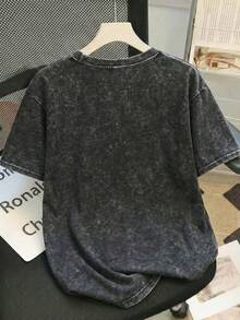 ZZG Es Trus 女士夏季趣味涂鸦“卡通肖像字母”图案印花街头风韩版复古基础款休闲通勤 Y2K 风格 T 恤，Niche Punk 修身黑色圆领短袖水洗 T 恤 - 黑色 - 查看 2