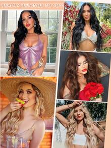 20inch Hair Extensions Clip In, 4PCS Wavy Hair Extension, Light Brown With Golden Highlights Hair Extensions For Women - Piano Color - View 6