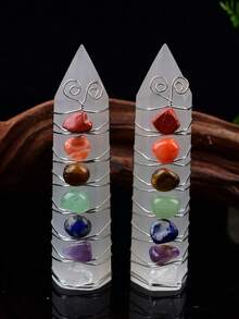 Natural Crystal Obelisk Pyramid Seven Chakra Healing Stone Crafts, Home Decor Gift - White Crystal Seven Chakra Pillar - View 11