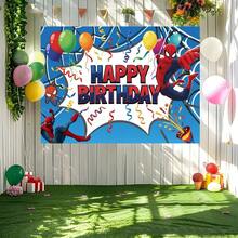1pc Spider-Man Happy Birthday Backdrop Marvel Superhero Boy Party Decoration Cartoon Photography Background Indoor Holiday Gathering Scene Layout Cake Table Wall Tapestry Anime Fan Birthday Party Props Wall Hanging Decor - 多色 - 查看 4