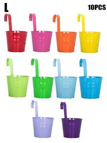 [Flower Pot: Rainbow Color]Garden Decoration, Outdoor And Garden Supplies, Colorful Metal Hanging Flower Pot With Built-In Hook, Suitable For Gardening Enthusiasts Decorative Flower Pot, Vintage Balcony Plant Bucket Suitable For Balcony, Fence, Yard, Home Gardening Decoration, Garden Decoration, Best Gift For Family And Friends - New Model - View 14