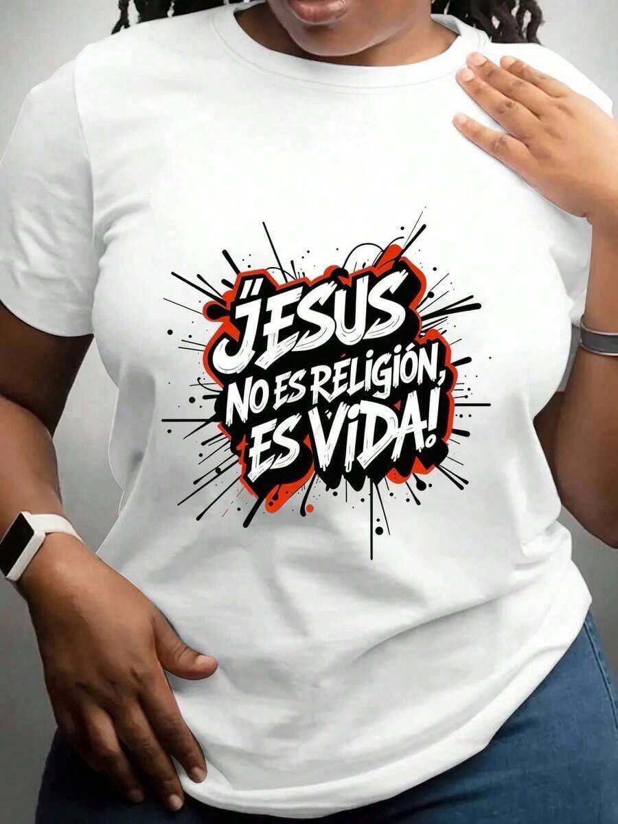 Women's T-Shirt With Graphic Print 'Jesus Is Not Religion, He Is Life', Casual Wear For Everyday Use And Special Occasions, New Arrivals, Women's Clothing, Gifts For Women - 白色 - 查看 1