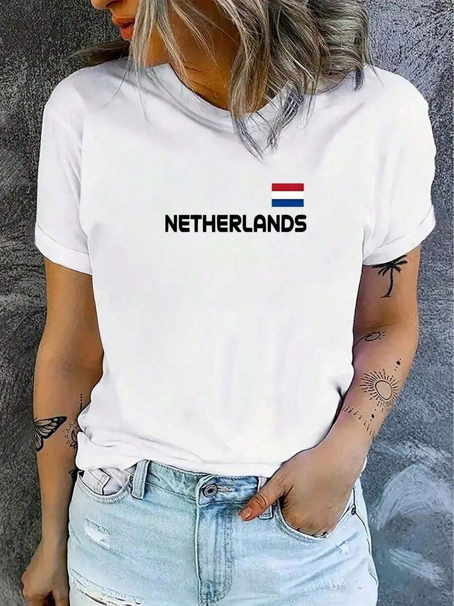Premium100% Cotton European Cup Wo's Casual Sports T-Shirt Top, Comfortable Summer Top For Wo, Loose Round Neck T-ShirtGift Idea - 白色 - 查看 1