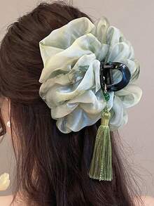 Presilha de cabelo vintage em formato de nuvem com borla verde em formato de tubarão, estilo antigo e elegante, feita em plástico ABS, adequada para todas as estações. - Multicolorido - Ver 7