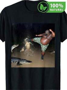 100% Algodón Premium 180g : Camiseta negra con diseño original de lucha contra cocodrilos en la naturaleza ideal para los amantes de la aventura y la acción estilo urbano. Una prenda única que destaca por su imagen llamativa y audaz perfecta para destacar en cualquier ocasión y combinar con tu outfit casual favorito.. Ropa de Moda Casual Suave y Transpirable para Diario - Negro - Ver 6