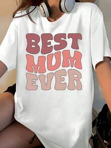 "World's Best Mom" T-Shirt For Women, Mother's Day Gift, Cute T-Shirt For Mom, White Cotton Top, Fashionable Casual Clothing For Women - 白色 - 查看 1