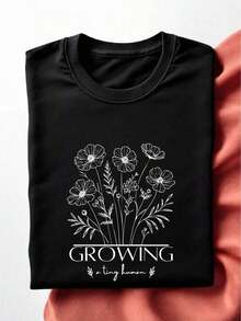 Maternity T-Shirt: "Growing A Little Human Soon", Baby Announcement T-Shirt, New Mom T-Shirt, Mother's Day Gift,  EW-2947 - 黑色 - 查看 1