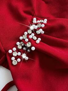Viva Relle Vestido negro elegante y sexy para mujer de talla grande, vestido de gala formal con un hombro, cintura con strass, abertura lateral.El tono rojo es halagador y lujoso, el diseño asimétrico de un solo hombro resalta el hombro y la línea del cuello, la cintura con strass acentúa las curvas, y el diseño de abertura alta es sexy y elegante. - Burdeos - Ver 7