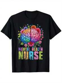 Mental Health Nurse, Nursing, Psychiatry, Mental Health Nurse T-Shirt,  Summer T-Shirt, Short Sleeve, Comfortable And Versatile, Men's Shorts, Slightly Stretchy, 100% Cotton, Sizes S-XXXL. - 黑色 - 查看 7