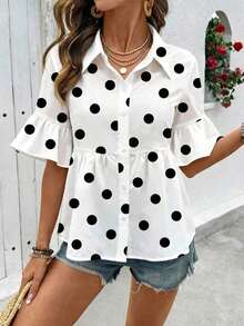 Nueva Camisa de Verano para Mujer con Cuello Blanco Fresco, Estampado de Flores de Cerezo, Mangas Plisadas y Acampanadas, Corte Holgado y Elegante, Blusa Casual Ideal para Viajes de Trabajo, Vacaciones y Ocio. - Rosa - Ver 9