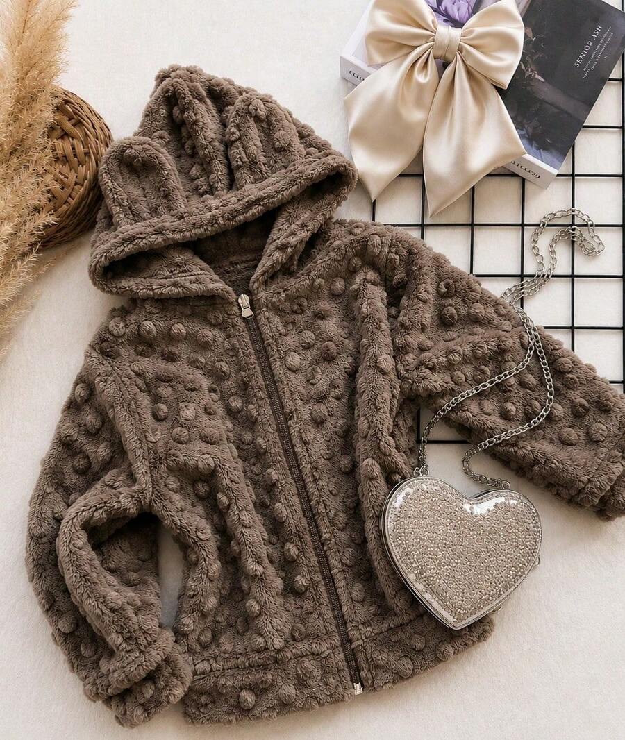 Children's Hooded Jacket With Ears - Cold Weather Fashion Blogger Autumn Winter - Rỉ Nâu - Xem 1