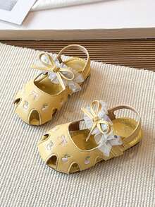Sandal Putri Anak Perempuan Terbaru 2026, Sol Lembut Berongga Anti Selip dengan Pita, Sepatu Anak Musim Semi/Musim Gugur - Jahe - View 2