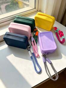Silicone Waterproof Cosmetic Bag, Portable Travel Organizer Pouch For Makeup, Lipstick, Coins, USB, Earphones And Other Small Accessories, With Wrist Strap For Travel And Daily Use - Multicolor - View 5