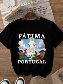 Camiseta de verano premium para mujer con estampado de la Virgen de Fátima, 100% algodón puro, 220 gramos, estilo casual unisex, adecuada para uso diario y como regalo, tela cómoda-una elección perfecta para los amantes del arte religioso y la cultura portuguesa, camiseta de manga corta suave y transpirable para el verano. - Blanco - Ver 8
