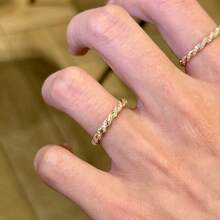 Women's Delicate Small Zirconia Inlaid Rose Gold Plated Twisted Rope Braided Ring - Rose Gold - View 4