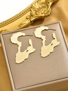 1 Pair Minimalist Map Design Earrings, Versatile And Suitable For Daily Wear - Gold - View 4