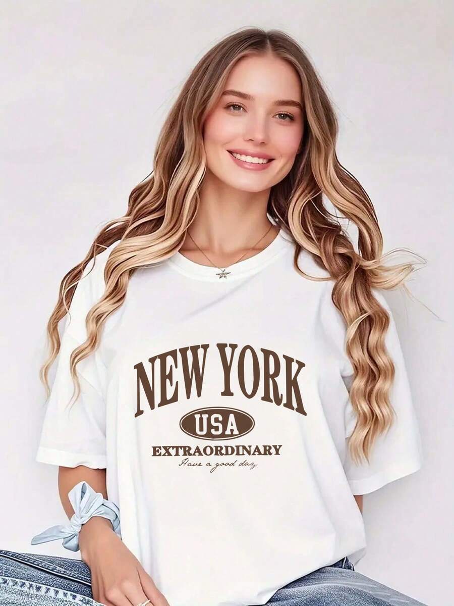 Pure Women's T-Shirt: Chic New York Dream: Extraordinary Vibes Women's T-Shirt - Fashion 100% Cotton - 白色 - 查看 1