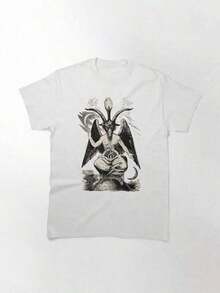 Camiseta Clásica Baphomet, Camiseta para Mujer, 220g de Algodón Puro, Cuello Redondo Casual, Ideal para Relajarse, Socializar y Divertirse al Aire Libre. QARR Adecuado como regalo.playera de mujer.blusas>elegante.boho chic,Top de mujer suave, transpirable y cómodo, ideal para primavera, verano y otoño, perfecto para vacaciones, viajes y uso diario. - Blanco - Ver 1