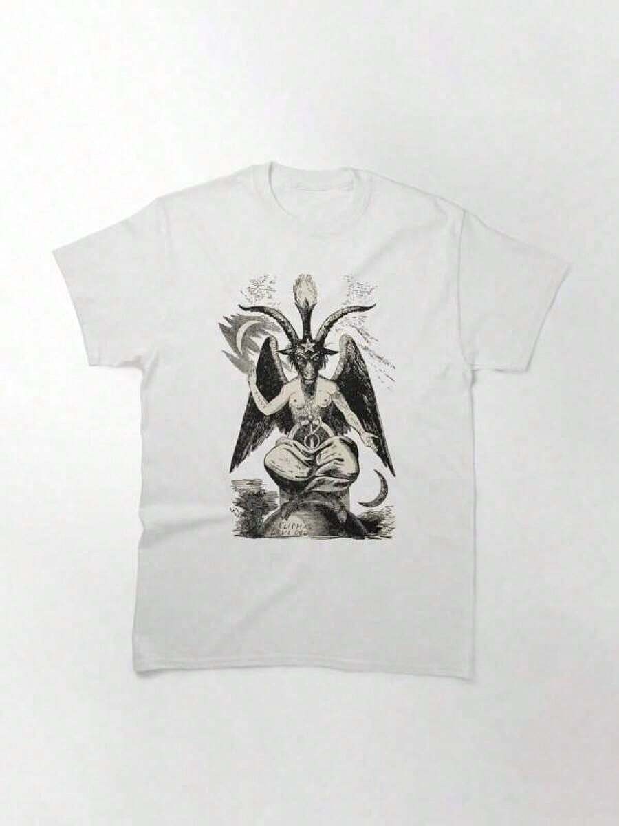 Camiseta Clásica Baphomet, Camiseta para Mujer, 220g de Algodón Puro, Cuello Redondo Casual, Ideal para Relajarse, Socializar y Divertirse al Aire Libre. QARR Adecuado como regalo.playera de mujer.blusas>elegante.boho chic,Top de mujer suave, transpirable y cómodo, ideal para primavera, verano y otoño, perfecto para vacaciones, viajes y uso diario. - Blanco - Ver 1