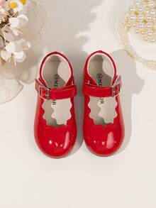 Cute Girls' Scalloped Trim Mary Jane Princess Ballet Flats, Solid Color - Red - View 5