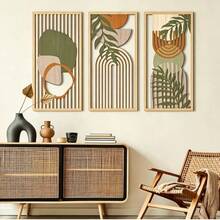 3pcs Bohemian Style/Sage Green Abstract Wooden Wall Art Decor, Bohemian, Minimalist, Geometric Wooden Wall Sculpture, Modern Art Neutral Style Wall Decor, Wall Hanging Floral Line Decoration, Suitable For Living Room, Bedroom, Office.. Art Wall, Room Decor, Birthday Gift, Room Decor, Home Decor, Back To School! - Multicolor - View 3