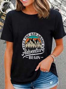 Casual T-Shirt, 100% Cotton, "Let The Sixth Grade Adventure Begin", Sixth Grade Teacher T-Shirt, Unisex T-Shirt - 黑色 - 查看 1