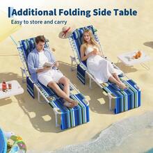 Silla de bronceado con hueco para la cara, silla de playa exterior con mesa plegable integrada, 5 posiciones de reclinación y almohada extraíble, ideal para playa, piscina, jardín y patio - Negro Verde Blanco - Ver 5