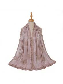 1pc New Bridal Veil Fabric With Embroidery & Sequin Decor, Silky Scarf, Shiny Ribbon, Headband And Veil - Multicolor - View 13