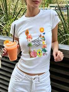 NewSummerCasual White Short-Sleeved Crew Neck T-Shirt, Urban Style, Made Of Pure Cotton, Comfortable And Breathable, With A Frog Print, Y2K Style, Casual And Versatile For Everyday Wear. Unisex Loose-Fitting Short-Sleeved Crew Neck T-Shirt With A Vintage Urban Style - 白色 9 - 查看 4