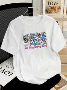 Women's T-Shirt With A Fun Nurse Mode Design Featuring A Medical Print, Perfect For Nurses. Comfort And Style In One Garment. - 白色的 - 查看 1