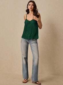 Frenchy Top de tirantes unicolor plisado - Verde Oscuro - Ver 5