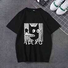 Limited Time Offer, Limited Quantity Available, Lightning, Women's Shirts, Women's T-Shirts Street Artist Print T-Shirt, Unisex Short Sleeve, Loose Fit, Harajuku Y2K Gothic Casual Style For Men. - 黑色 - 查看 1