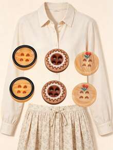 100pcs Wood Grain Texture Resin Buttons, 4-Hole Round Design, 0.453 Inch, Minimalist Versatile For Shirts, Dresses, Jackets, Coats, Clothing DIY Sewing Accessories (Mixed Set) - Wood Grain - View 7