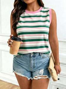Chaleco sin mangas de mujer de talla grande, casual, de cuello redondo y con estampado de limón, de hombros anchos - Multicolor - Ver 3